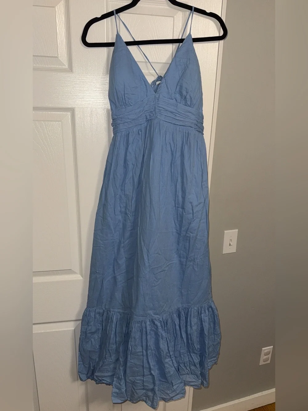 Abercrombie & Fitch Light Blue Smocked Strap Maxi Dress